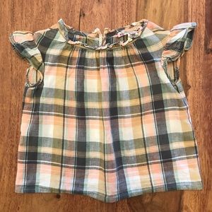 Bonpoint Plaid Ruffle Sleeve Top 3Y
